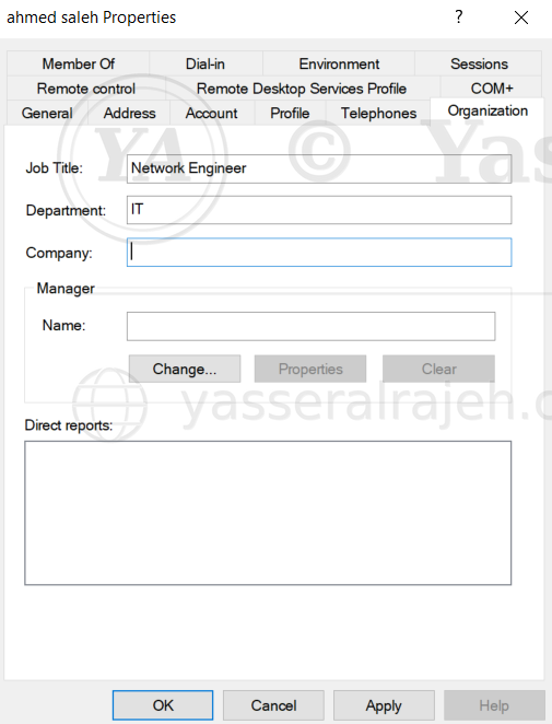 Ahmed Saleh's Active Directory properties updated with Job Title and Department prior to the Delta Sync.