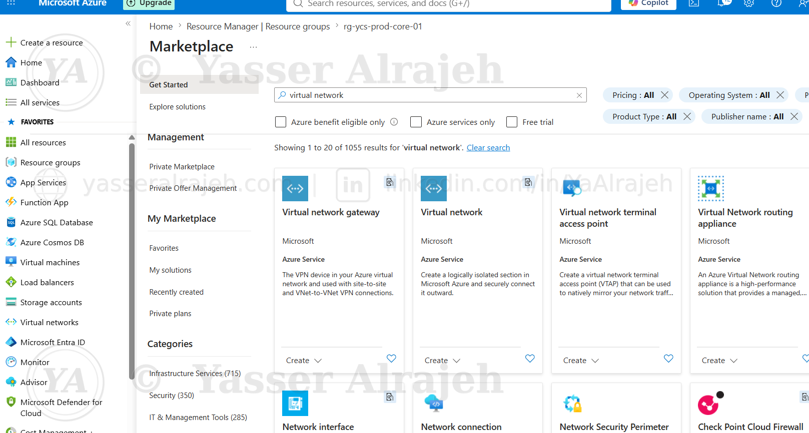 Virtual Network marketplace selection