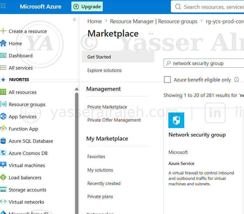NSG marketplace selection
