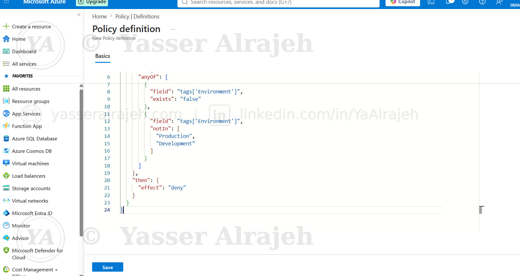 Custom Environment policy JSON