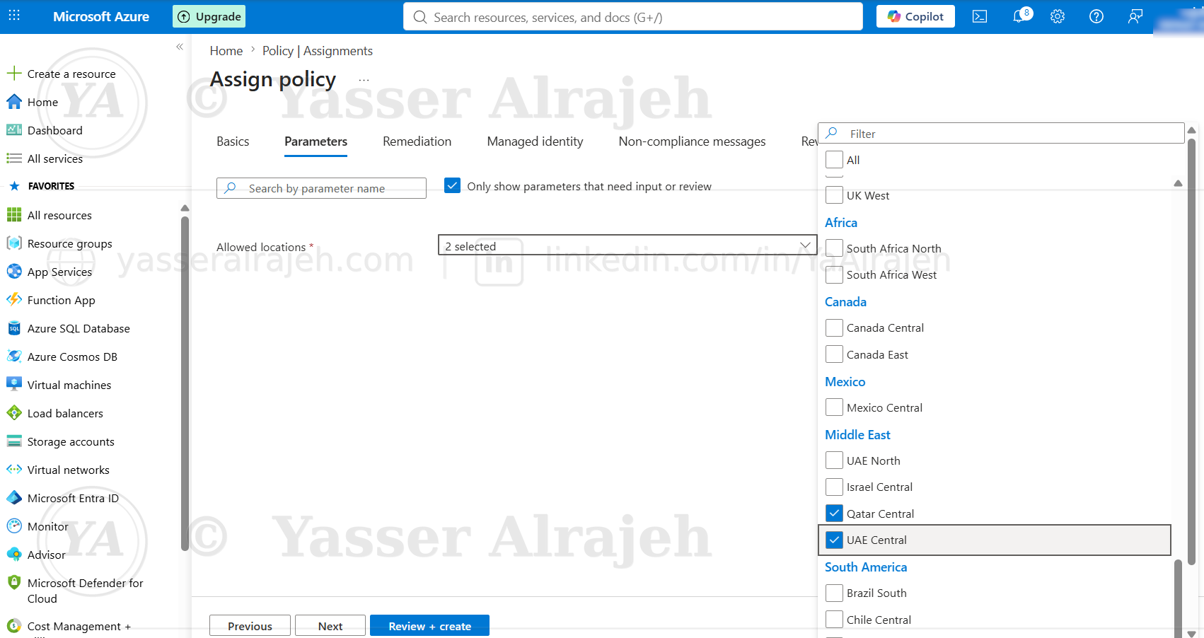 Allowed Azure locations
