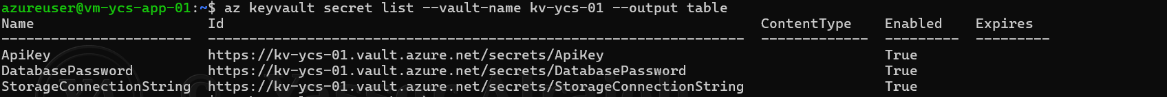 Azure Key Vault Secrets Management project screenshot