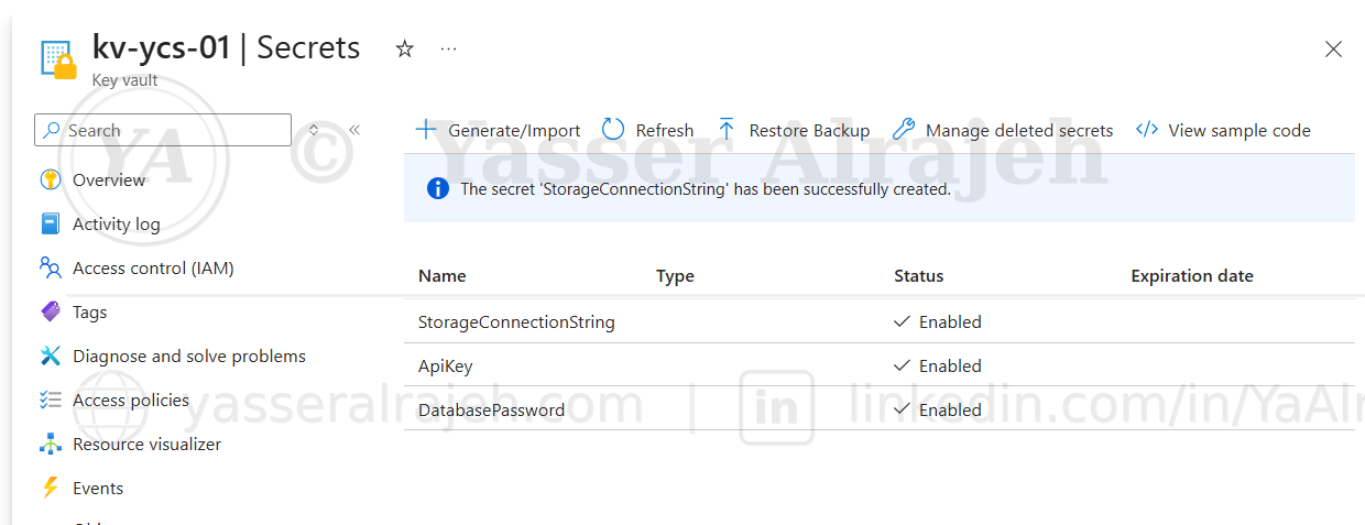 Azure Key Vault Secrets Management project screenshot