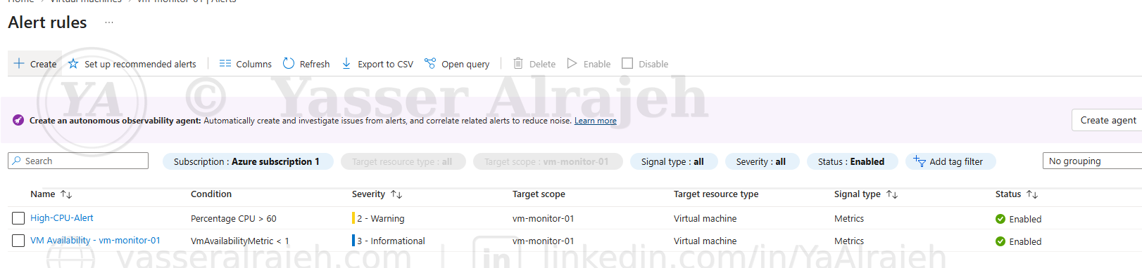 Azure Monitor & Log Analytics project screenshot